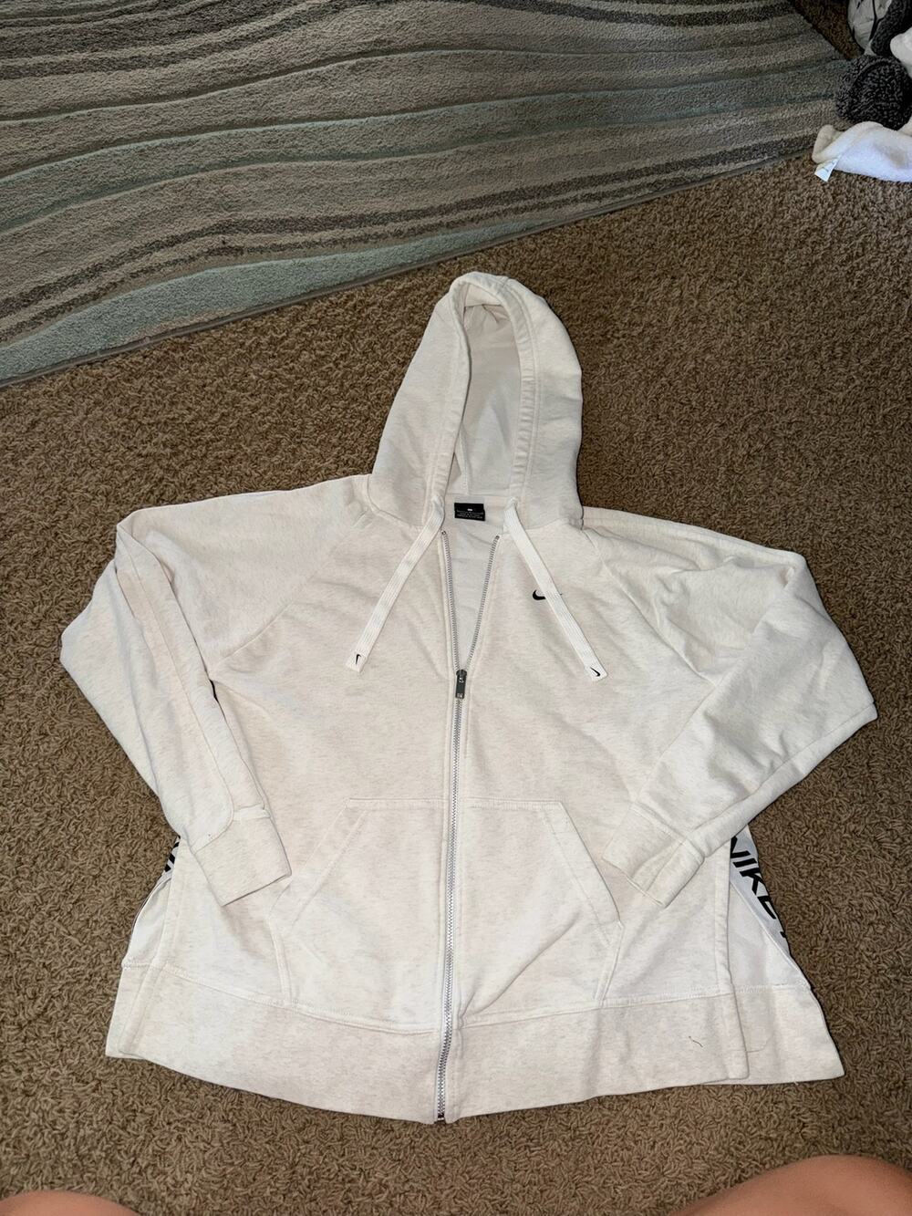 Nike Sportswear Women's Off-White Full-Zip Logo Tape Hoodie Small
